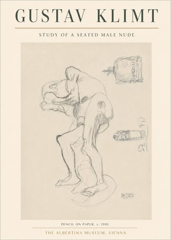 Klimt Study of a Seated Male Nude No3 - Plakat