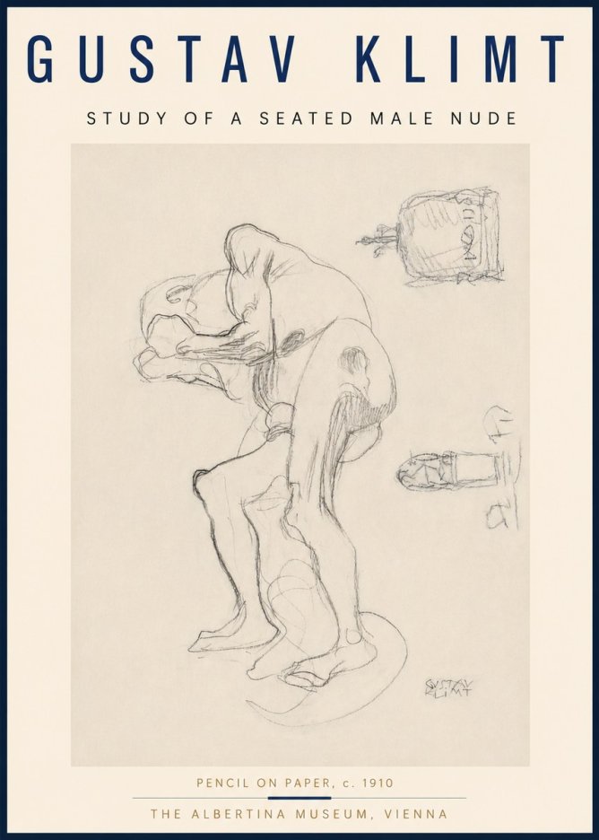 Klimt Study of a Seated Male Nude No4 - Plakat