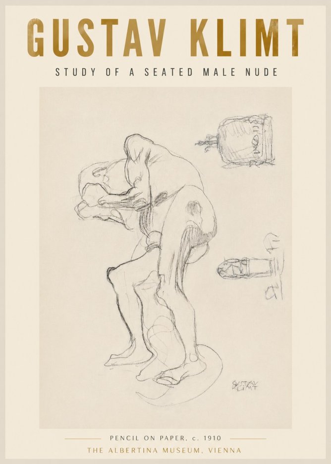 Klimt Study of a Seated Male Nude No5 - Plakat