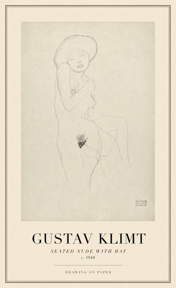 Klimt Seated Nude with Hat No1 - Plakat