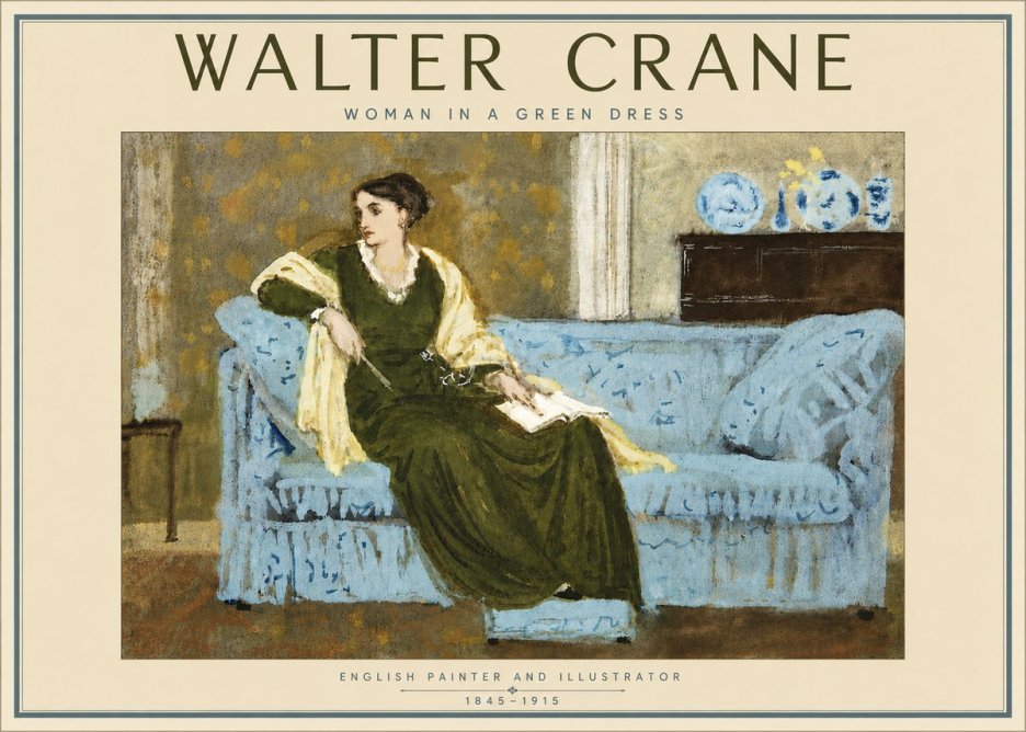 Walter Crane Woman in a Green Dress No5 - Plakat
