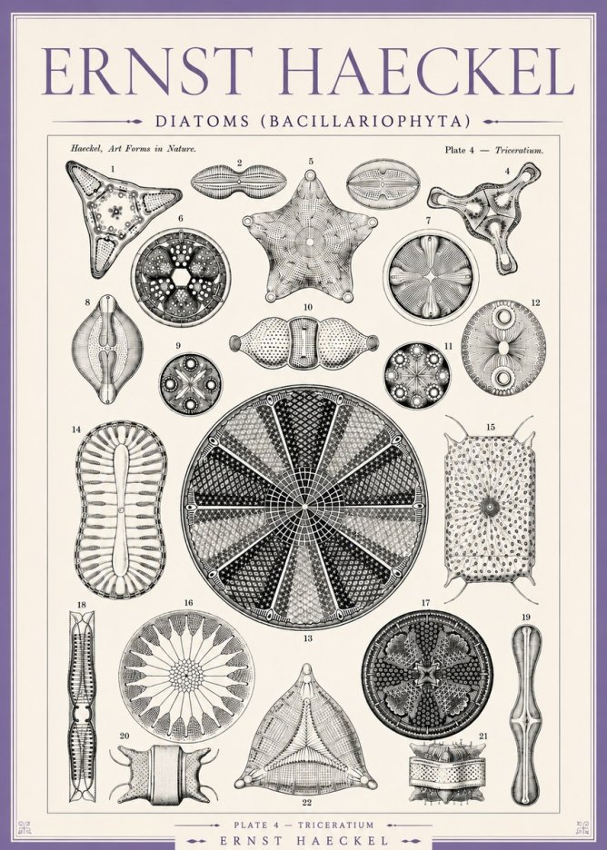 Ernst Haeckel Diatoms (Bacillariophyta) Plate 4 – Triceratium No3 - Plakat