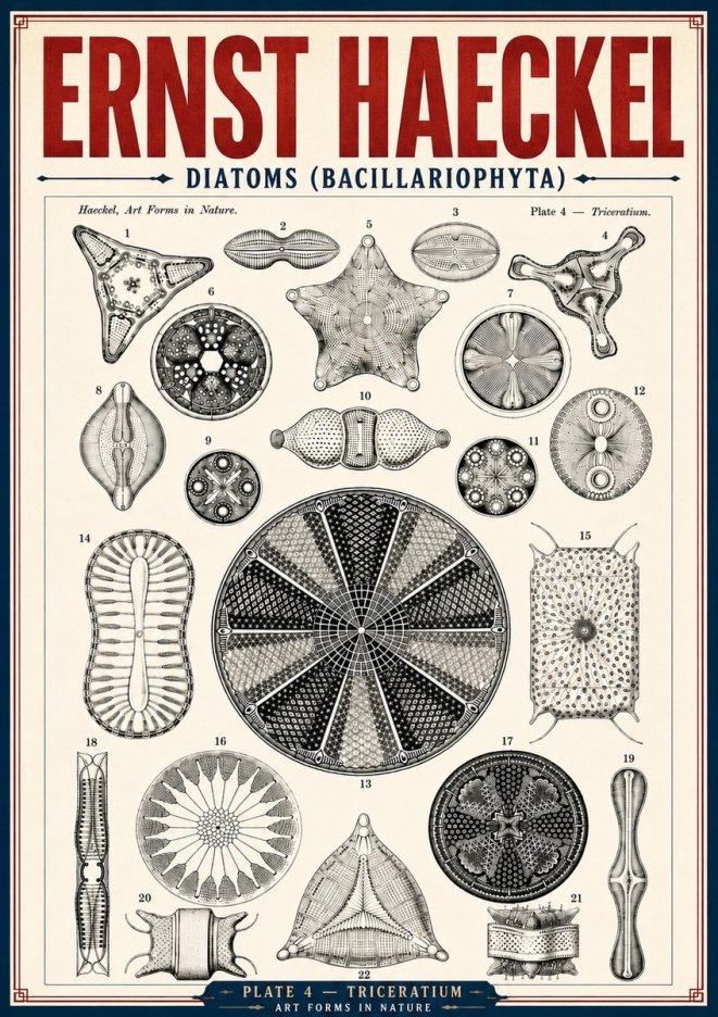 Ernst Haeckel Diatoms (Bacillariophyta) Plate 4 – Triceratium No6 - Plakat