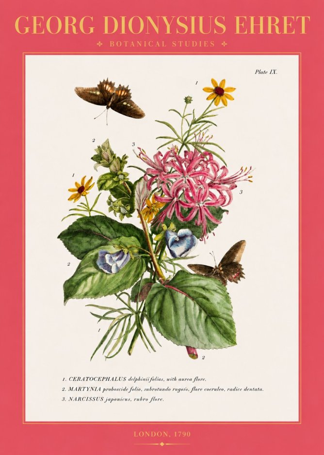Georg Dionysius Ehret Botanical Studies - Plate Ix No2 - Plakat