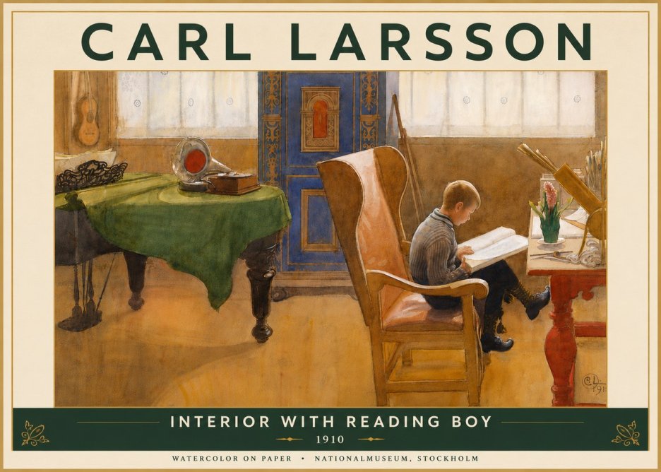 Carl Larsson Interior with Reading Boy No6 - Plakat