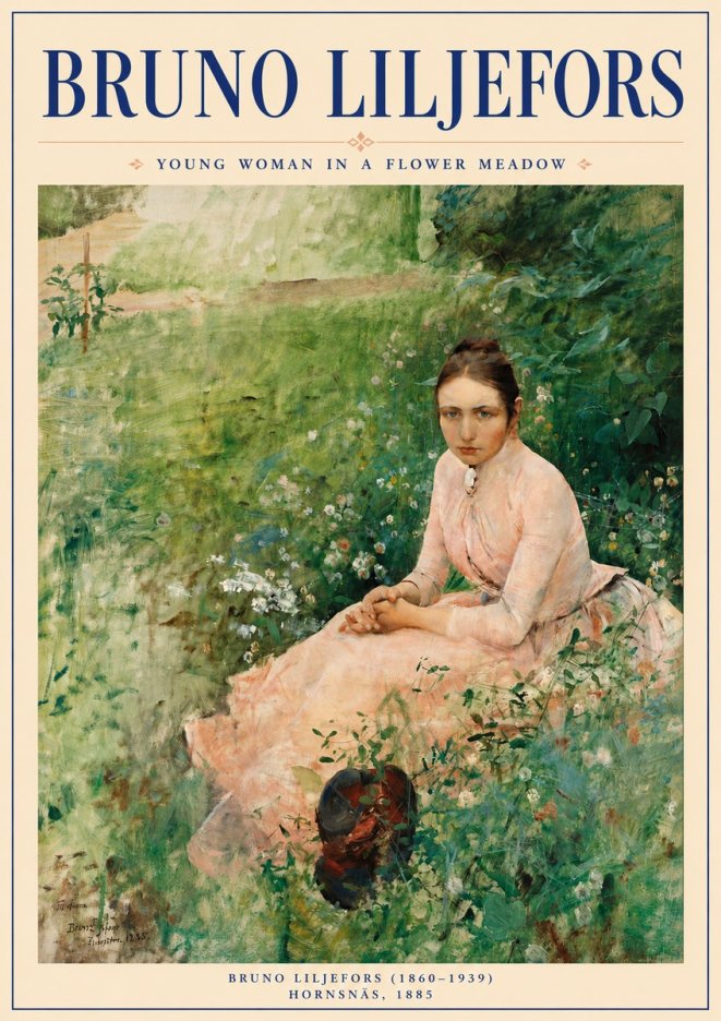 Bruno Liljefors Young Woman in a Flower Meadow No6 - Plakat