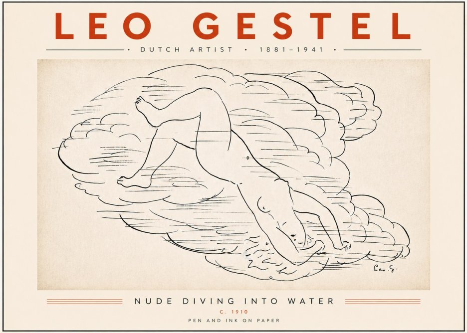 Leo Gestel Nude Diving into Water No5 - Plakat