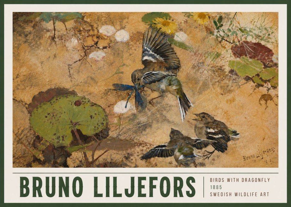 Bruno Liljefors Birds with Dragonfly No5 - Plakat