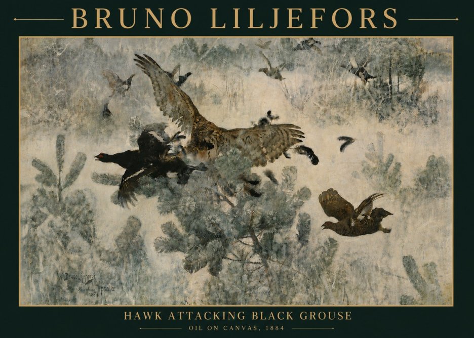 Bruno Liljefors Hawk Attacking Black Grouse No4 - Plakat