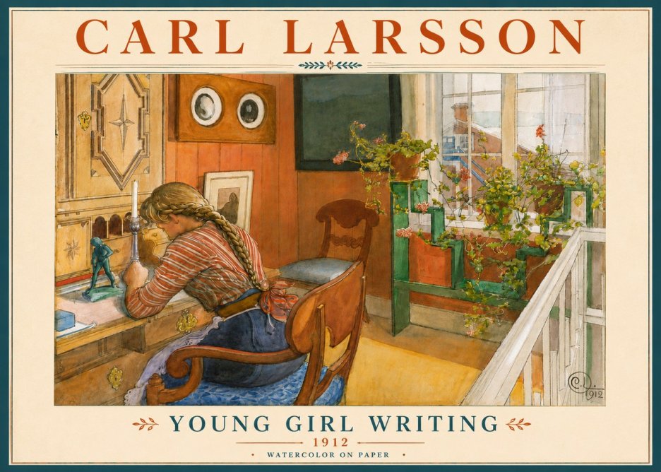 Carl Larsson Young Girl Writing No6 - Plakat