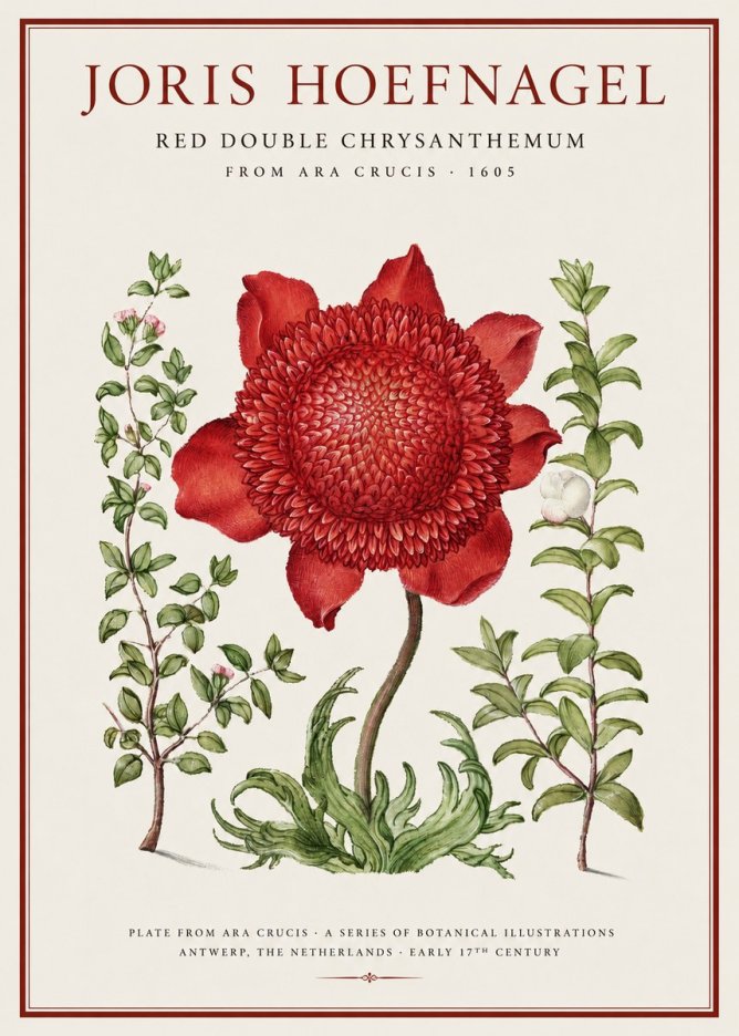Joris Hoefnagel Red Double Chrysanthemum No1 - Plakat