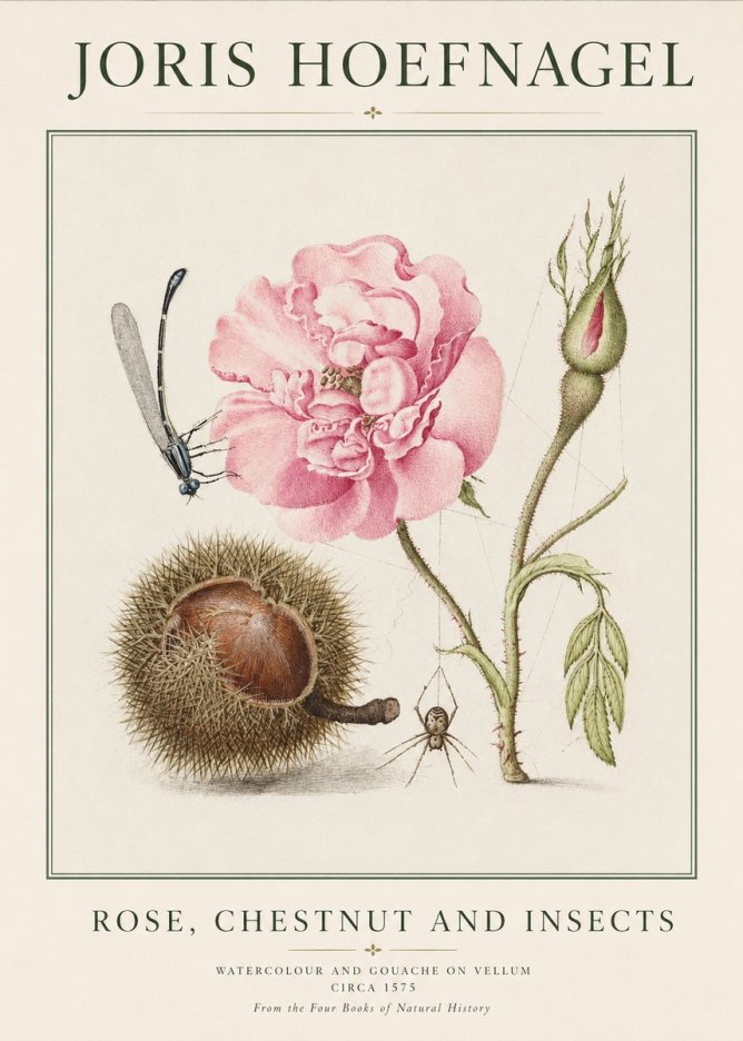Joris Hoefnagel Rose, Chestnut and Insects No1 - Plakat