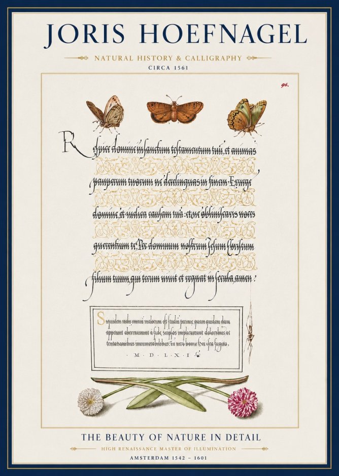 Joris Hoefnagel Butterflies, Flowers and Calligraphy Page No3 - Plakat