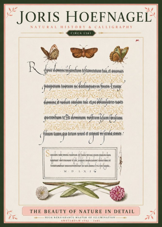 Joris Hoefnagel Butterflies, Flowers and Calligraphy Page No4 - Plakat