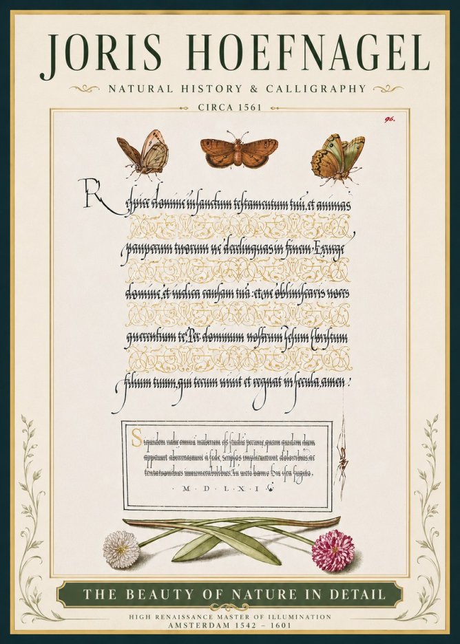 Joris Hoefnagel Butterflies, Flowers and Calligraphy Page No5 - Plakat
