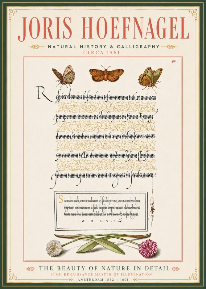 Joris Hoefnagel Butterflies, Flowers and Calligraphy Page No6 - Plakat
