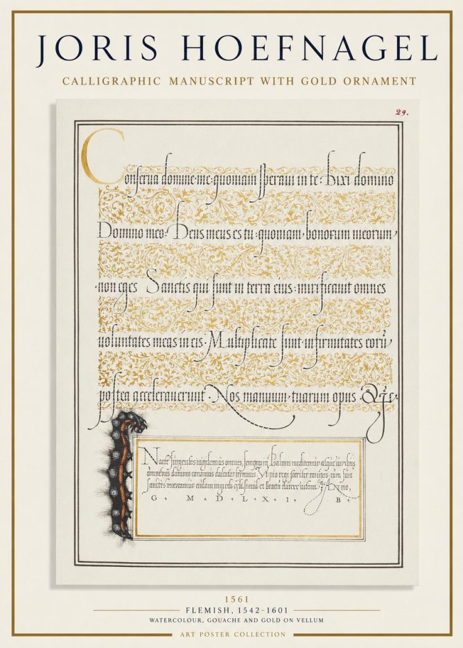 Joris Hoefnagel Calligraphic Manuscript with Gold Ornament No1 - Plakat