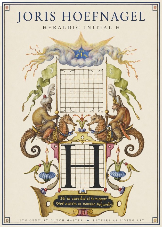 Joris Hoefnagel Heraldic Initial H No1 - Plakat