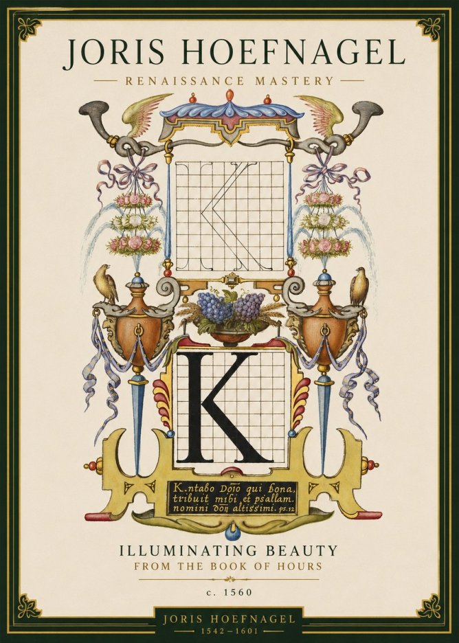 Joris Hoefnagel Illuminated Initial "K" from the Book of Hours No3 - Plakat