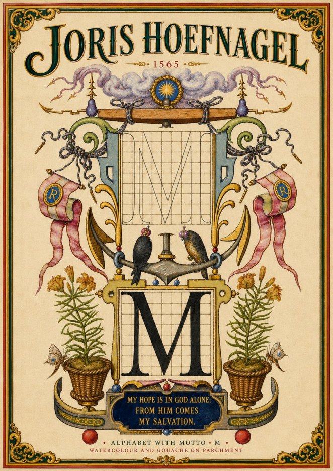 Joris Hoefnagel Alphabet with Motto • M • No6 - Plakat