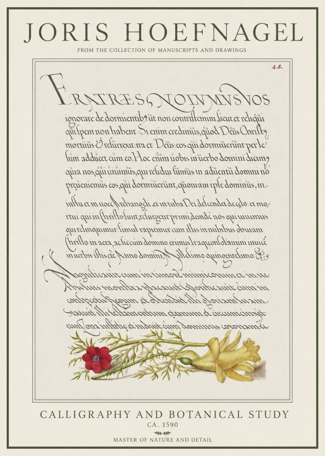Joris Hoefnagel Calligraphy and Botanical Study I No1 - Plakat