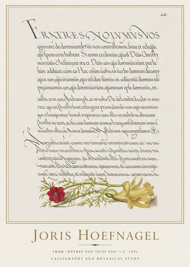 Joris Hoefnagel Calligraphy and Botanical Study I No2 - Plakat