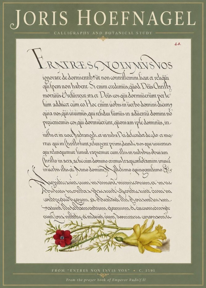 Joris Hoefnagel Calligraphy and Botanical Study I No4 - Plakat