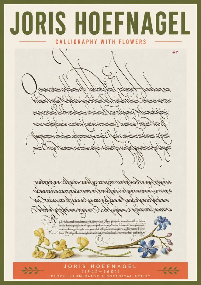 Joris Hoefnagel Calligraphy with Flowers No3 - Plakat