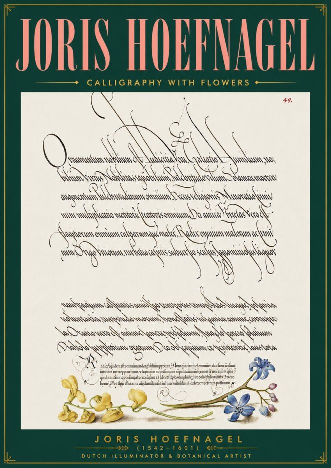 Joris Hoefnagel Calligraphy with Flowers No5 - Plakat