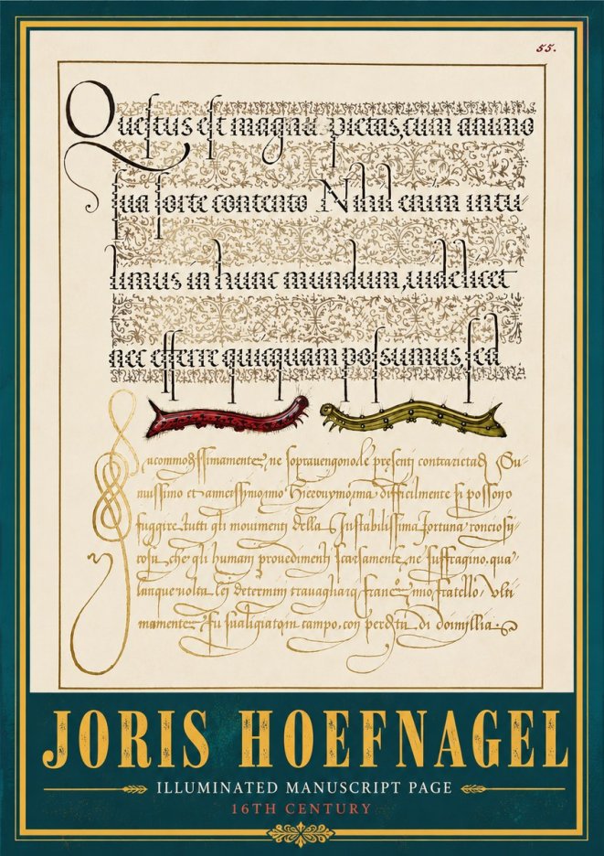 Joris Hoefnagel Illuminated Manuscript Page I No4 - Plakat