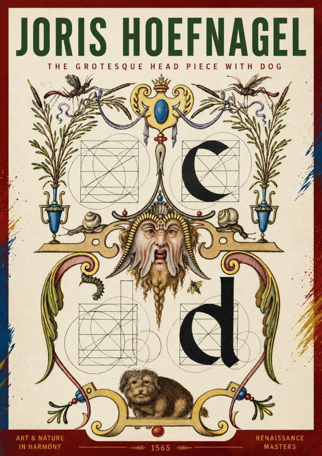 Joris Hoefnagel The Grotesque Head Piece with Dog No4 - Plakat
