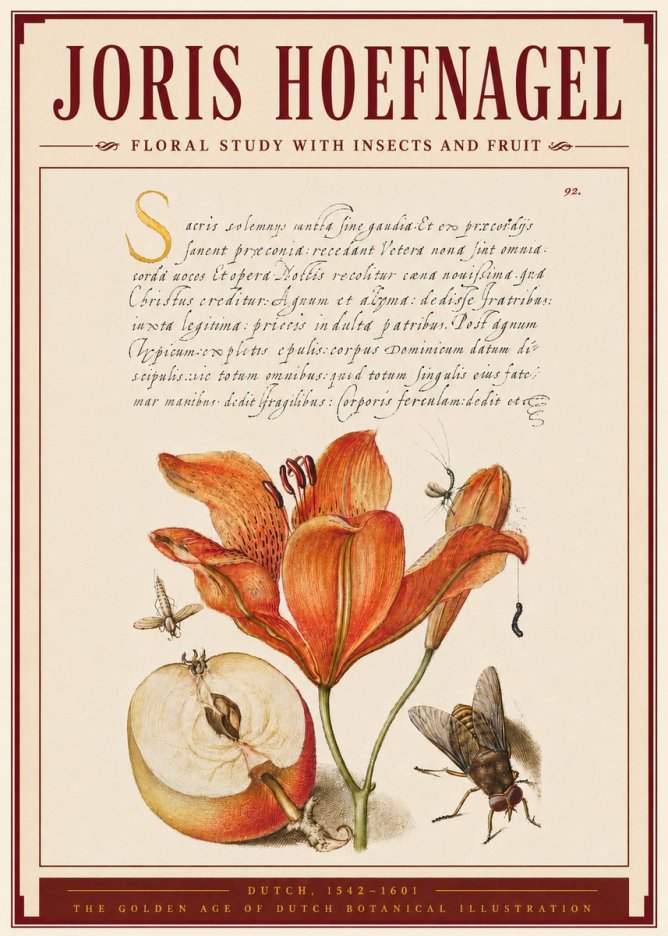 Joris Hoefnagel Floral Study with Insects and Fruit No4 - Plakat