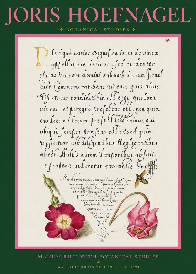 Joris Hoefnagel Manuscript with Botanical Studies No2 - Plakat