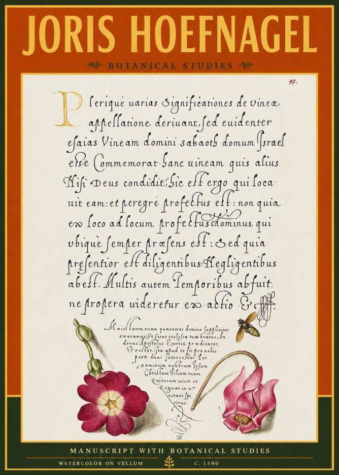 Joris Hoefnagel Manuscript with Botanical Studies No4 - Plakat
