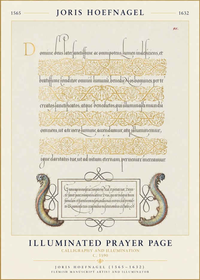 Joris Hoefnagel Calligraphic Page with Gold Ornaments and Sea Creatures No6 - Plakat