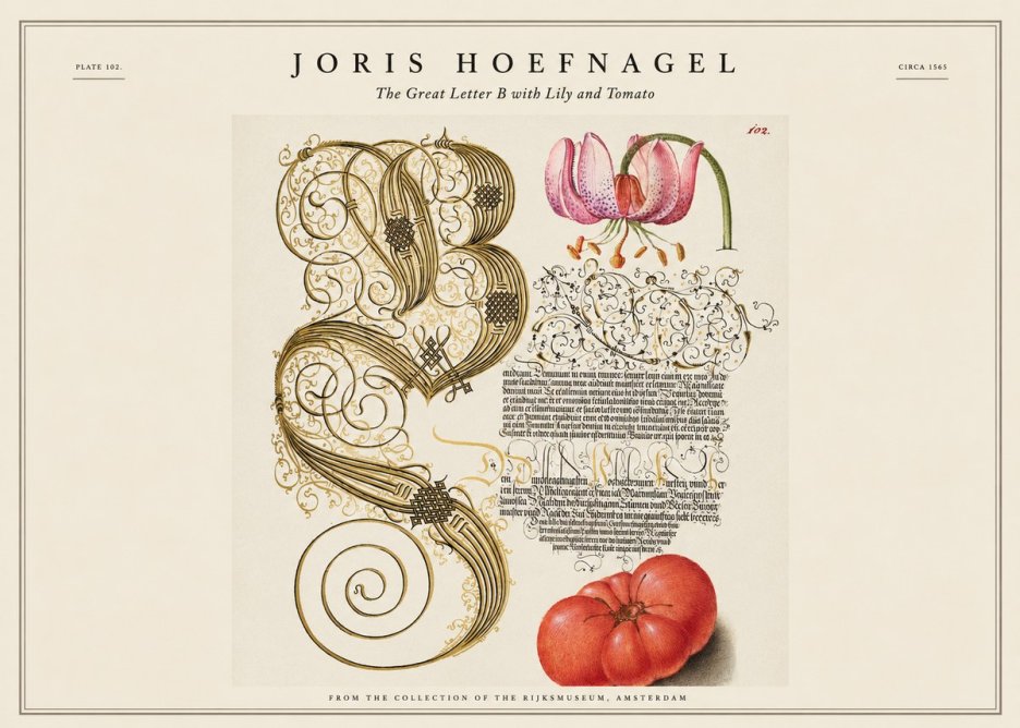 Joris Hoefnagel The Great Letter B with Lily and Tomato No1 - Plakat