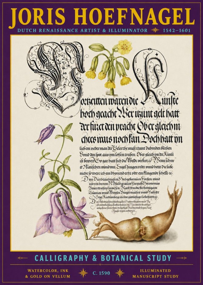 Joris Hoefnagel Calligraphy & Botanical Study No3 - Plakat