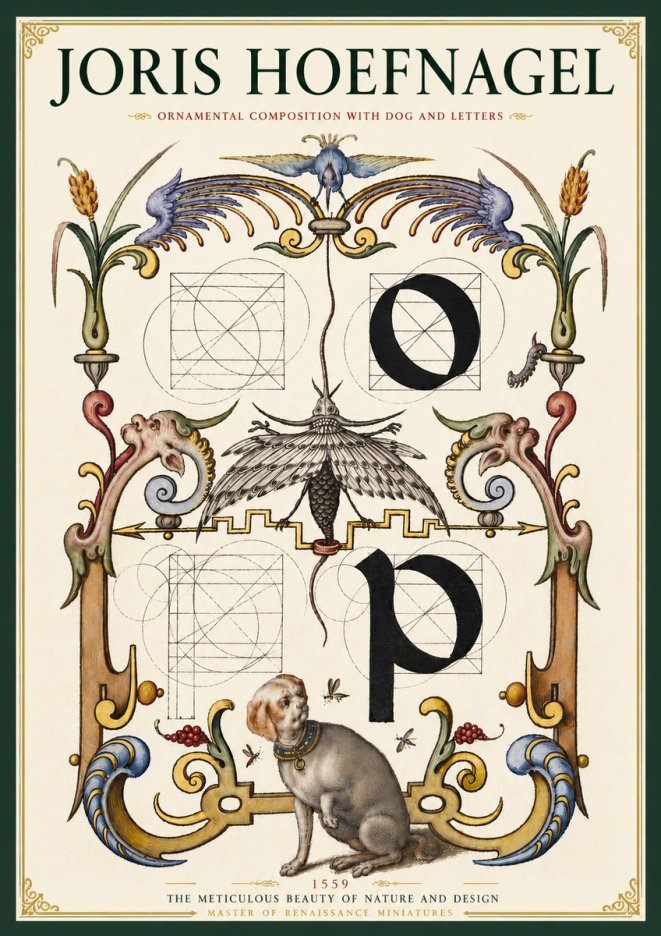 Joris Hoefnagel Ornamental Composition with Dog and Letters No4 - Plakat