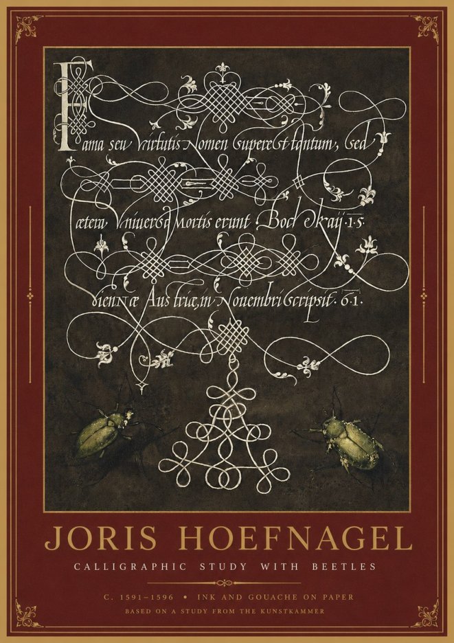 Joris Hoefnagel Calligraphic Study with Beetles No2 - Plakat