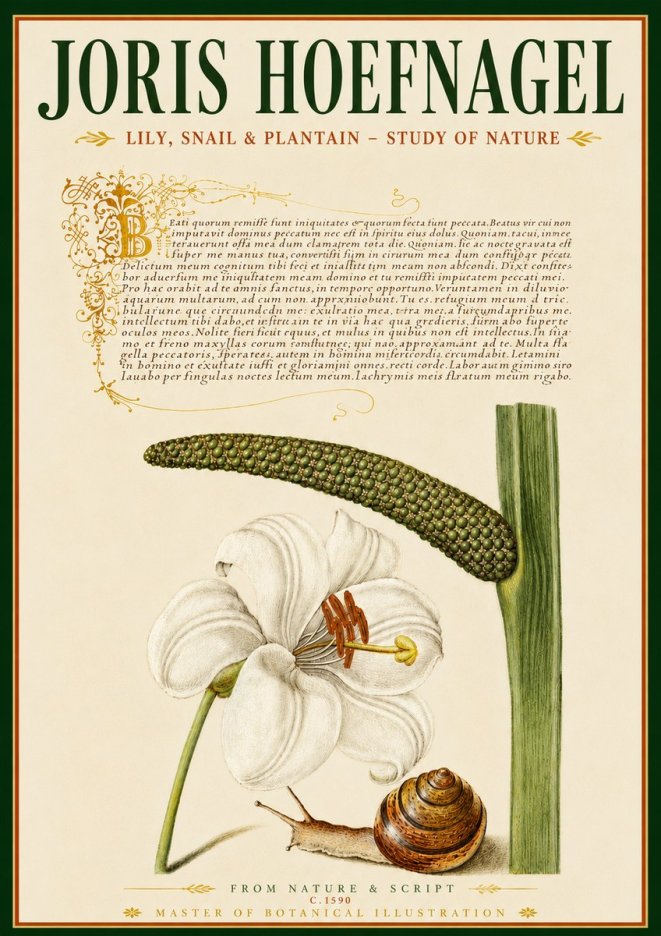 Joris Hoefnagel Lily, Snail & Plantain - Study of Nature No6 - Plakat