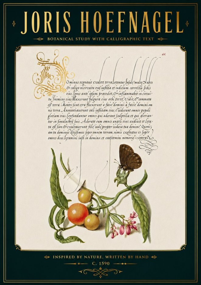 Joris Hoefnagel Botanical Study with Calligraphic Text No5 - Plakat