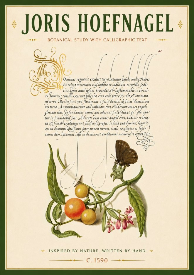 Joris Hoefnagel Botanical Study with Calligraphic Text No6 - Plakat