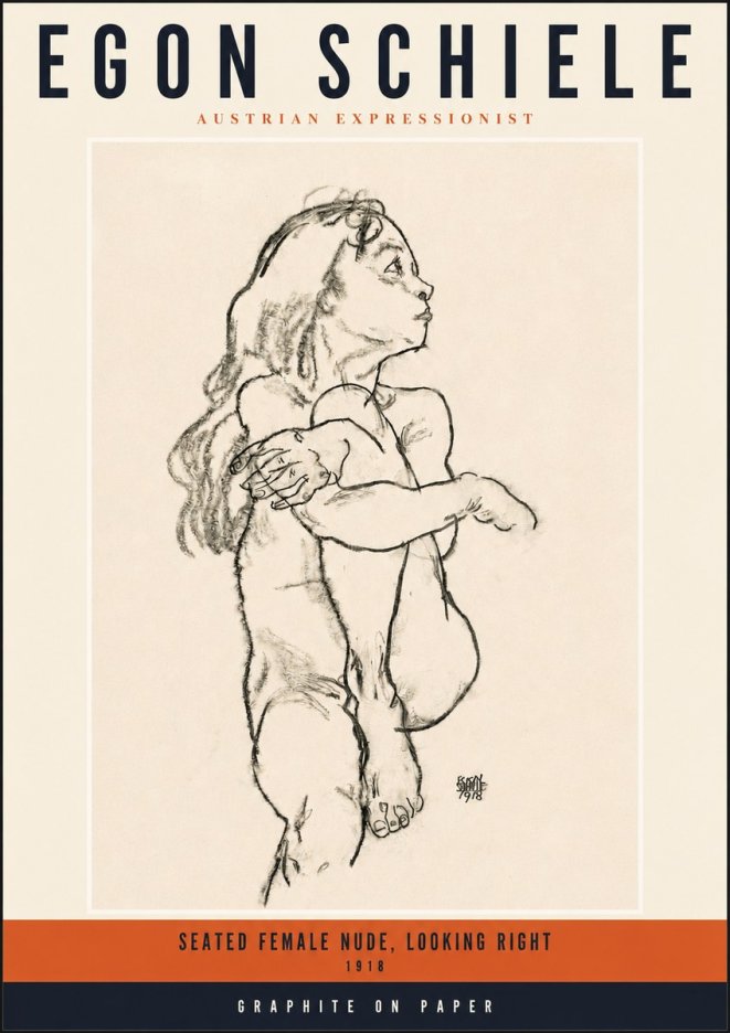 Schiele Seated Female Nude, Looking Right No2 - Plakat