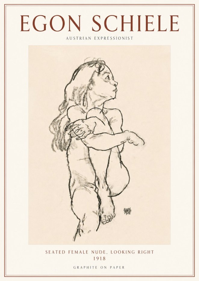 Schiele Seated Female Nude, Looking Right No3 - Plakat