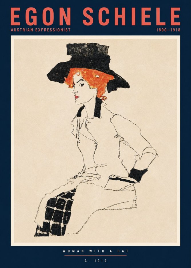 Schiele Woman with a Hat No2 - Plakat
