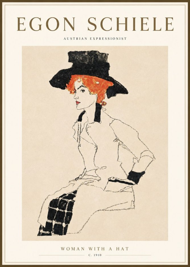 Schiele Woman with a Hat No3 - Plakat
