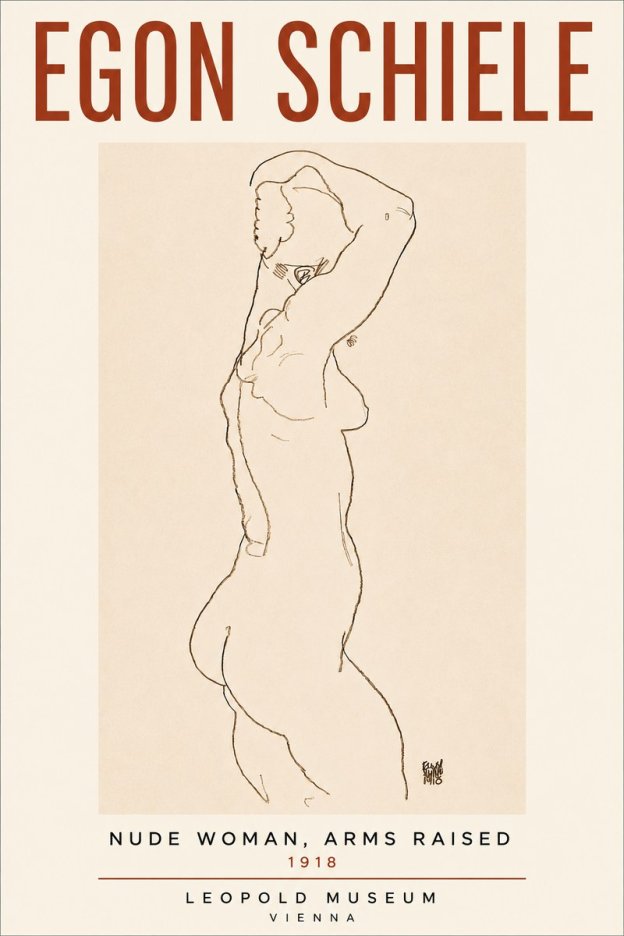 Schiele Nude Woman, Arms Raised No4 - Plakat