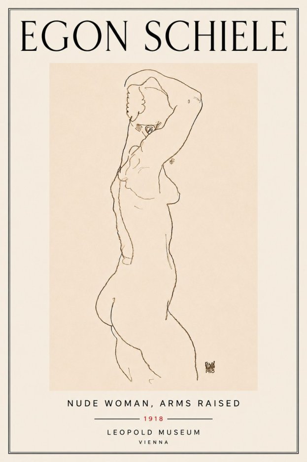 Schiele Nude Woman, Arms Raised No6 - Plakat