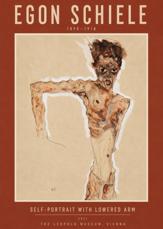Schiele Self-portrait with Lowered Arm No5 - Plakat