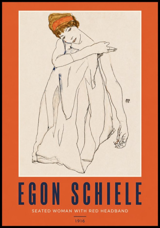 Schiele Seated Woman with Red Headband No2 - Plakat